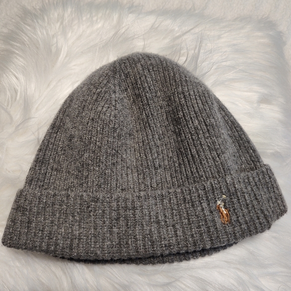 👽 EUC Polo Ralph Lauren Unisex Wool Rib Knit Skull Cap Beanie, Grey, OSFM - Picture 2 of 7